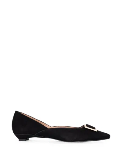 Sergio Moretti Firenze Buckle-detail Pointed-toe Ballet Flats In Black
