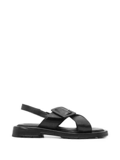 Sergio Moretti Firenze Buckle-detail Slingback Flat Sandals In Black