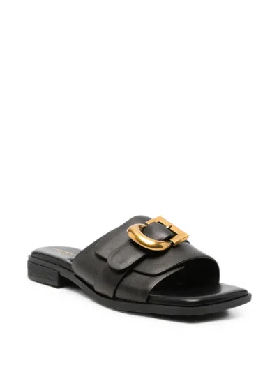 Sergio Moretti Firenze Buckle-detail Square-toe Sandals In Black