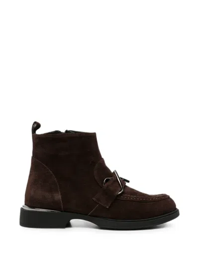 Sergio Moretti Firenze Buckle-detail Suede Ankle Boots In Brown