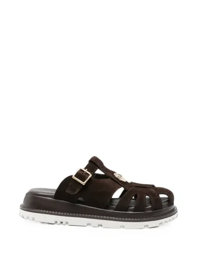 Sergio Moretti Firenze Buckle-fastening Cut-out Sandals In Brown