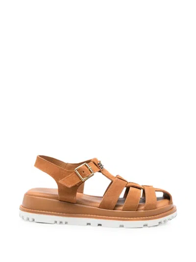 Sergio Moretti Firenze Buckle-fastening Leather Sandals In Brown