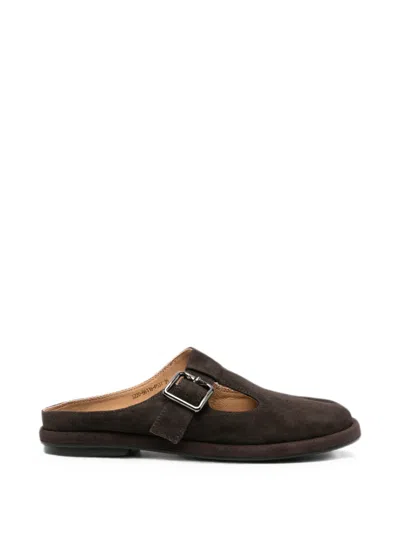 Sergio Moretti Firenze Buckle-fastening Suede Slippers In Brown