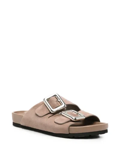 Sergio Moretti Firenze Buckle-fastening Suede Slippers In Animal Print