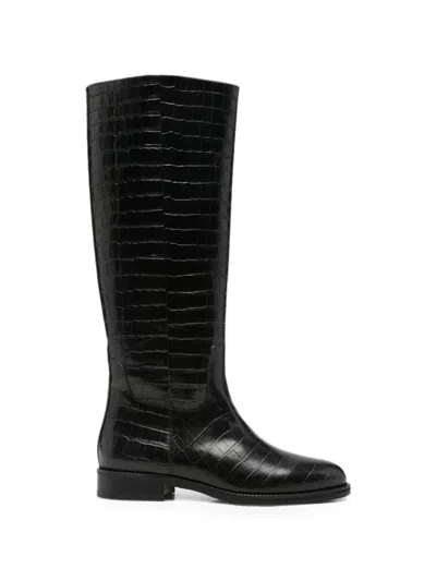 Sergio Moretti Firenze Croc-effect Knee-high Boots In Black