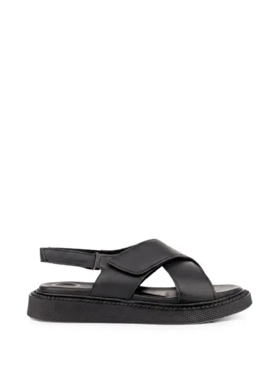 Sergio Moretti Firenze Crossover-strap Touch-strap Sandals In Black