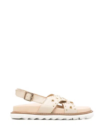 Sergio Moretti Firenze Eyelet-embellished Studded Sandals In Neutral