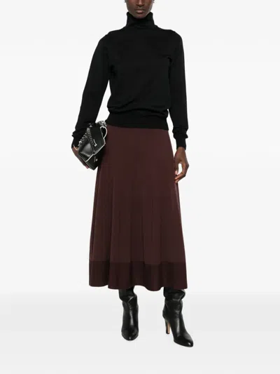 Sergio Moretti Firenze Fine-knit Flared Skirt In Brown