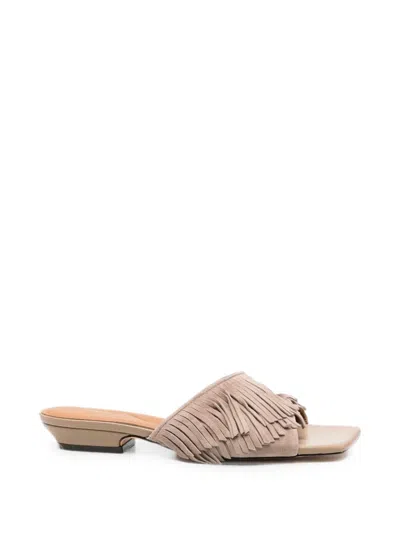 Sergio Moretti Firenze Fringed Suede Sandals In Neutral