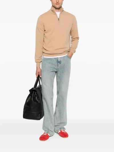 Sergio Moretti Firenze Half-zip Sweater In Brown