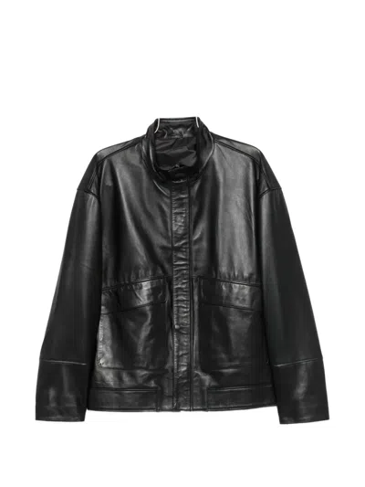 Sergio Moretti Firenze High-neck Leather Jacket In Black