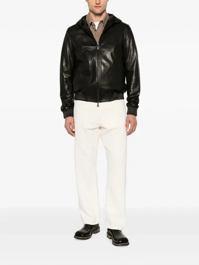 Sergio Moretti Firenze Hooded Leather Jacket In Black