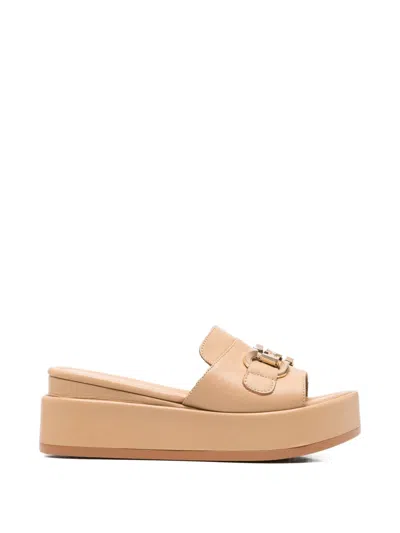 Sergio Moretti Firenze Horsebit Platform Sandals In Neutral