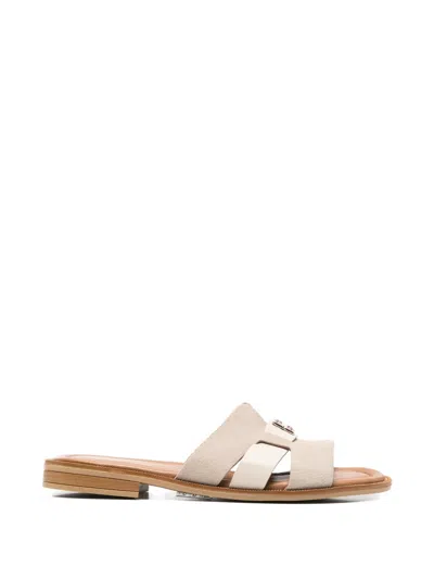 Sergio Moretti Firenze Logo-plaque Cut-out Slippers In Neutral