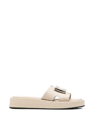 Sergio Moretti Firenze Logo-plaque Platform Slippers In Neutral