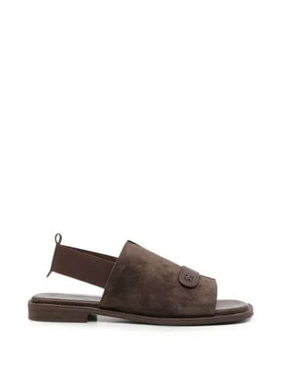 Sergio Moretti Firenze Logo-plaque Slingback Sandals In Brown