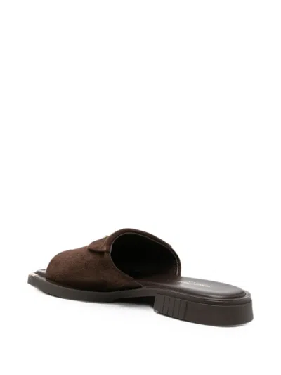 Sergio Moretti Firenze Logo-plaque Suede Sandals In Brown