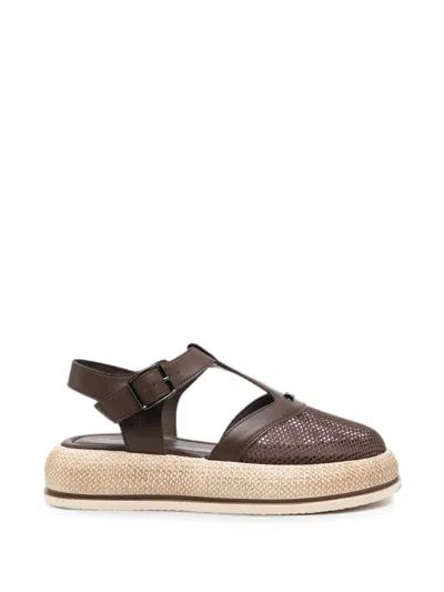 Sergio Moretti Firenze Mesh-panelled Platform Sandals In Brown