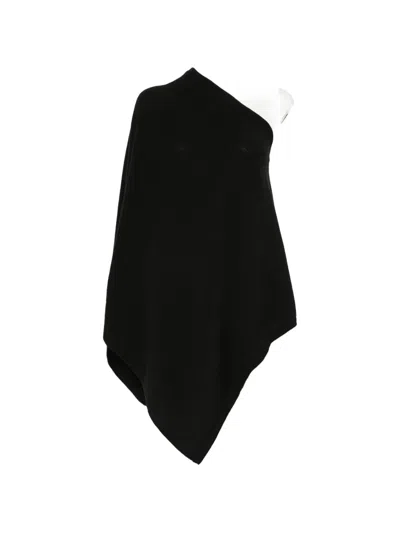 Sergio Moretti Firenze One-shoulder Asymmetric-hem Poncho In Black