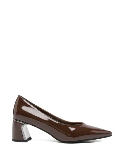 Sergio Moretti Firenze Patent-finish Pointed-toe Pumps In Brown