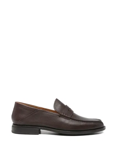 Sergio Moretti Firenze Pebbled-leather Penny Loafers In Brown