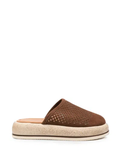 Sergio Moretti Firenze Perforated Platform Mules In Brown