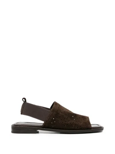 Sergio Moretti Firenze Perforated-suede Slingback Sandals In Brown