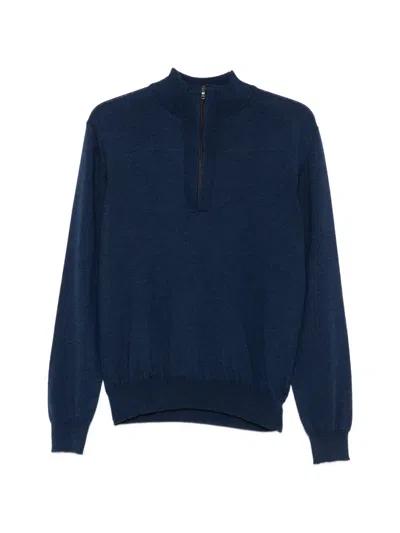 Sergio Moretti Firenze Quarter-zip Long-sleeve Polo Shirt In Blue