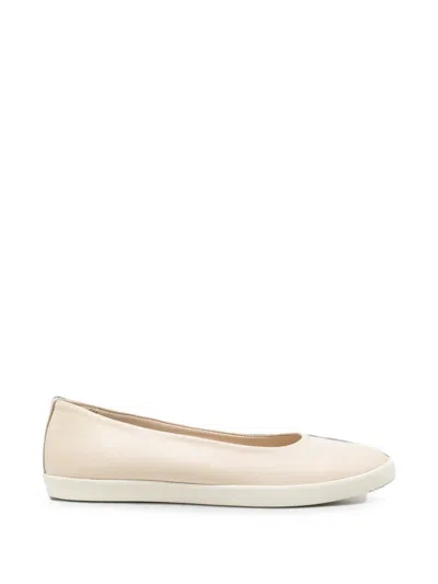 Sergio Moretti Firenze Round-toe Leather Ballet Flats In Neutral