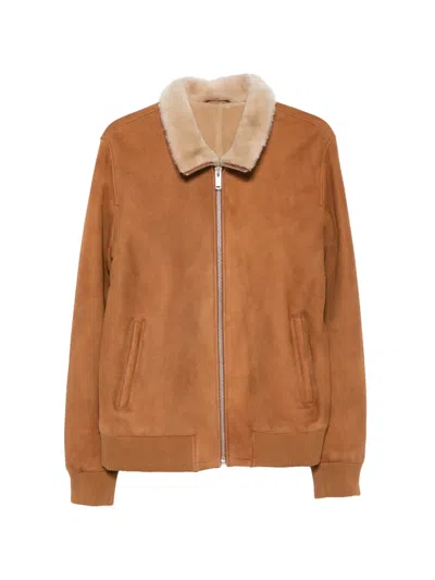 Sergio Moretti Firenze Shearling-collar Jacket In Brown