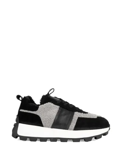Sergio Moretti Firenze Shearling-panelled Sneakers In Black