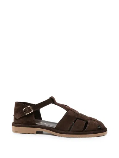 Sergio Moretti Firenze Suede Caged Sandals In Brown