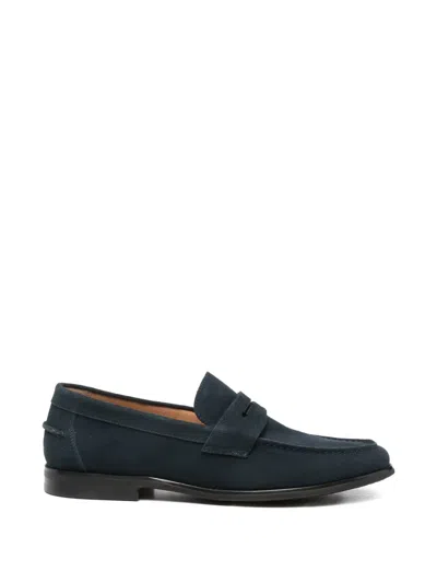 Sergio Moretti Firenze Suede Penny Loafers In Blue