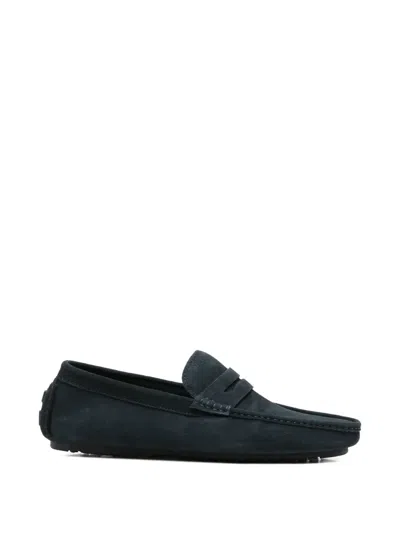 Sergio Moretti Firenze Suede Penny Loafers In Blue