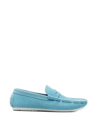Sergio Moretti Firenze Suede Penny Loafers In Blue