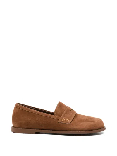 Sergio Moretti Firenze Suede Penny Loafers In Brown