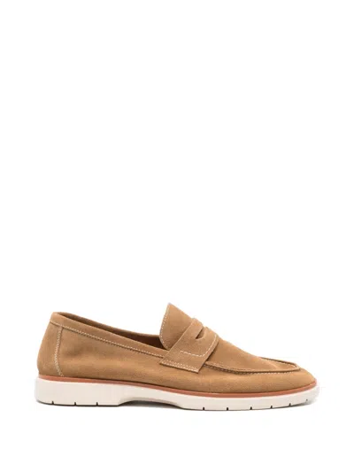 Sergio Moretti Firenze Suede Penny Loafers In Brown