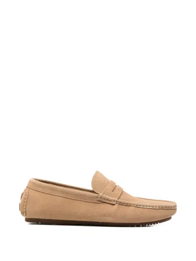 Sergio Moretti Firenze Suede Penny Loafers In Neutral
