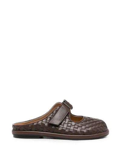 Sergio Moretti Firenze Woven Buckle-fastening Slippers In Brown