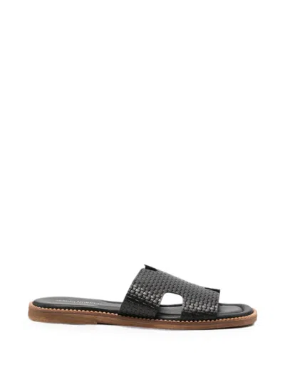 Sergio Moretti Firenze Woven Leather Sandals In Black