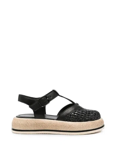 Sergio Moretti Firenze Woven-panel Buckle-fastening Sandals In Black