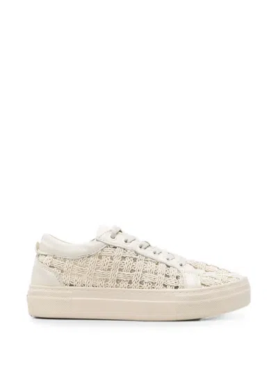 Sergio Moretti Firenze Woven-panel Leather Sneakers In Neutral