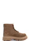 Sergio Moretti Lace-up Beige Ankle Boots With Textured Outsole In Brown