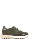 Sergio Moretti Perforated Green Leather And Suede Trainers In Green