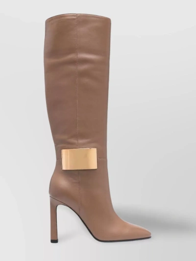 Sergio Rossi 100mm Heel Knee-length Leather Boots In Brown