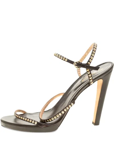 Pre-owned Sergio Rossi 125mm Stud-embellished Multi-straps Sandals In Brown