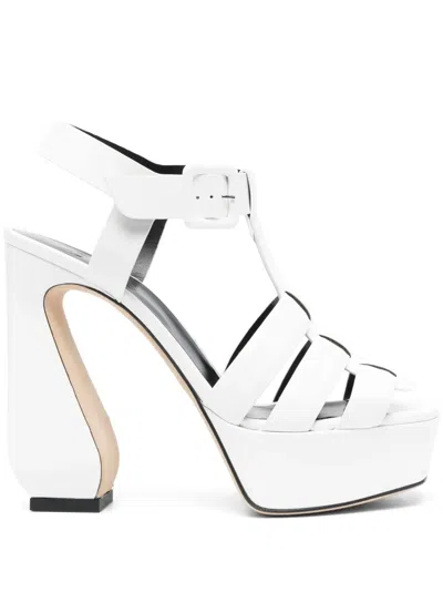 Sergio Rossi 130mm Leather Sandals In White