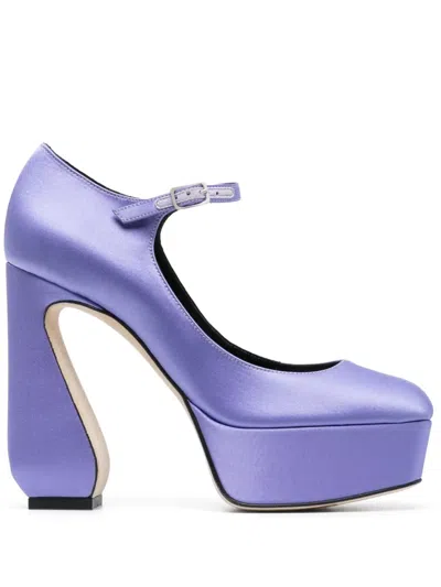 Sergio Rossi 130mm Satin Platform Pumps In Purple