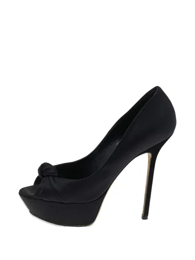 Pre-owned Sergio Rossi 140mm Satin Heeled Pumps In Black