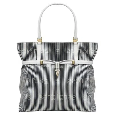 Pre-owned Sergio Rossi 1980s  Grey White Striped Canvas Shoulder Hobo Bag